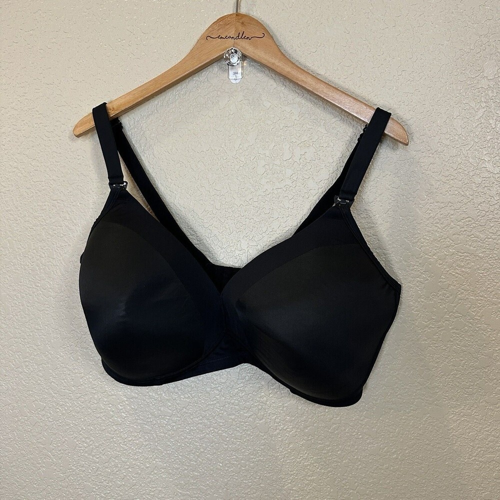 Motherhood Maternity Nursing Bra Black 44G Full Coverage Front Clips Back Clasp